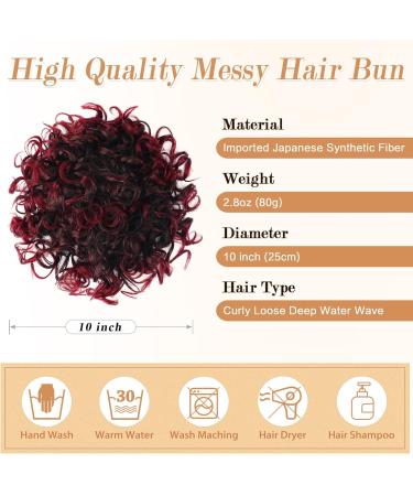 RUWISS Messy Bun Short Curly Drawstring Ponytail Extension | High Temp Synthetic Hair | Black Burgundy Ombre | For Women - Buy Online on GoSupps.com