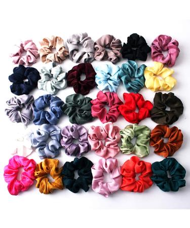 30 pieces of colorful silk satin scrunchy set strong elastic bobble hair bands for ponytail holder single -color traceless hair rope accessories
