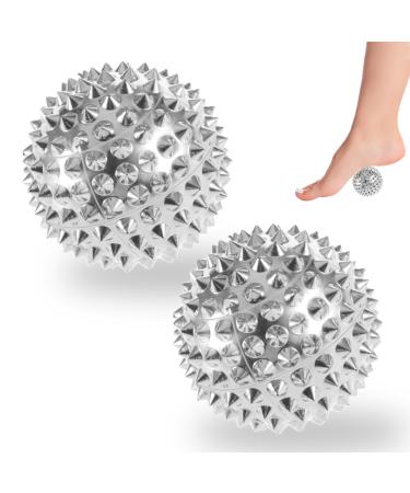 2 pieces of hedgehog ball massage ball hedgehog ball massage ball set magnetic acupressure balls for plantar muscle regeneration myofascial relaxation (silver)