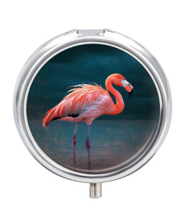 Pill Box Pill Case 3 Compartment Travel Pill Box Vivid Flamingo Printing Small Pill Box Portable Medicine Pill Case Pill Organizer for Purse & Pocket for Travel Handbag (Round)