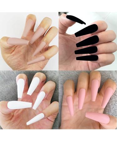 AddFavor 400pc Matte Coffin Press-On Nails Set | Black, White, Pink, Nude - DIY Acrylic Nail Tips for Women & Girls - Buy Online on GoSupps.com
