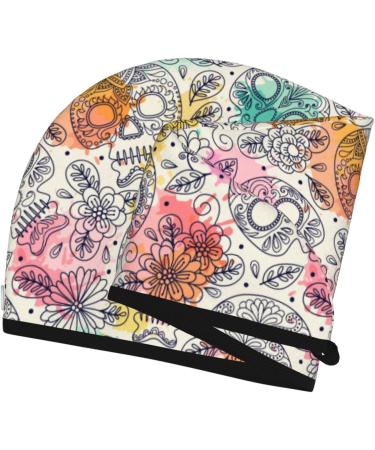 Hair Towel Wrap with Button - Quick Drying Towel Turban (Skull & Flowers) - Perfect for All Hair Types - Buy Online on GoSupps.com