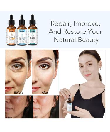 Age Defying Serum 3 Pack - Vitamin C, Retinol, Hyaluronic Acid - Anti Aging & Wrinkle Facial Serum - Buy Online on GoSupps.com