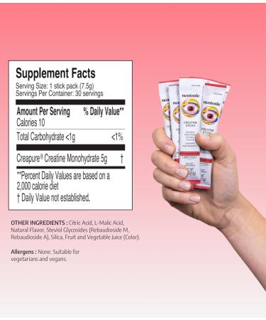 Neutonic Creatine Monohydrate | Strawberry Lime Flavored | Premium Micronized Creapure Creatine Powder | Supports Strength and Power | Zero Sugar Vegan | Convenient Single-Serve Packets | 30 Sticks - Buy Online on GoSupps.com