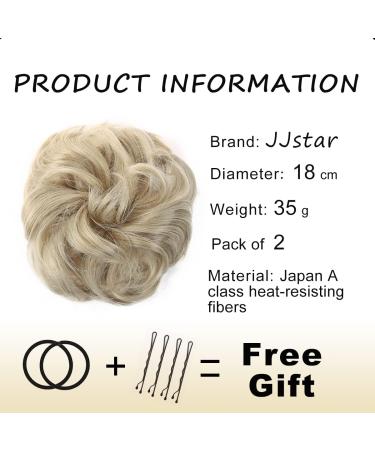 JJstar 2PCS Curly Fake Hair Bun Set - Pale Ash Blonde | High Heat Resistant Synthetic Fiber Scrunchies for Women & Girls - Buy Online on GoSupps.com
