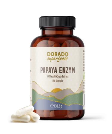 Papain enzyme capsules 100 000 U/g from 10: 1 papaya extract |180 pieces - 1250 mg per daily dose (from 12 500 mg papaya!) |3 monthly supply vegan - Dorado Superfoods  - Buy Online on GoSupps.com