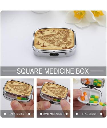 Vintage Treasure Map Pill Box - 2 Compartment Decorative Metal Pill Organizer for Travel | Portable Medicine Case for Pocket & Purse - Buy Online on GoSupps.com