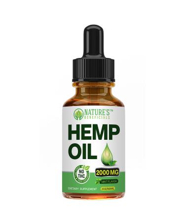 Nature's Beneficials Organic Hemp Oil Extract Drops, 2000mg - Omega Fatty Acids 3 6 9, Non-GMO Ultra-Pure CO2 Extracted