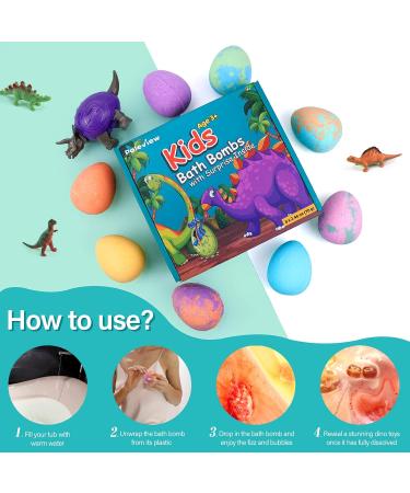 Poleview Dino Egg Bath Bombs for Kids - 8 Pack with Surprise Inside | Natural & Safe Fizzy Bath Bombs with Essential Oils | Perfect Gift Set for Boys and Girls - Buy Online on GoSupps.com