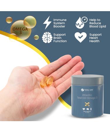 Atlantic Seal Oil Omega 3 1000mg Capsules - Made In Canada Rich in DHA DPA EPA - Natural Supplement to Support Heart Health & Manage Cholesterol Level - Alternative to Cod Liver & Krill Oil - 120 softgels - Buy Online on GoSupps.com