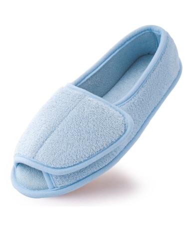 Git-up Diabetic Slippers for Women Memory Foam Arthritis Edema Adjustable Open Toe Swollen Feet Slippers Bedroom House Indoor Outdoor Shoes with Rubber Sole 6 Blue