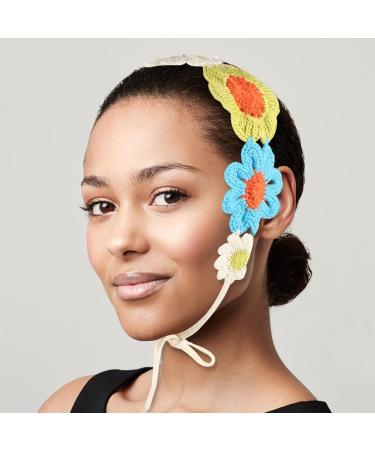 VALICLUD Flower Crochet Headband Boho Knitted Bandana Hair Wrap Farmhouse Vintage Flower Hair Accessory for Women Girls - Buy Online on GoSupps.com
