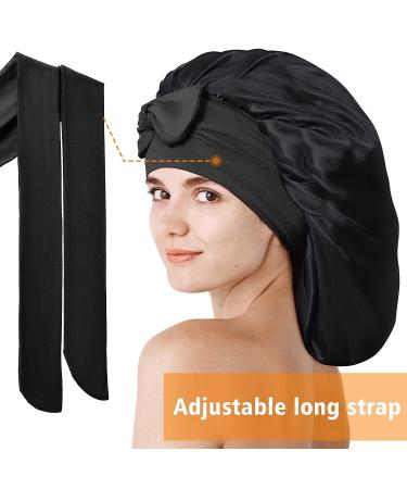 Kenllas Large Satin Silk Bonnet for Women - Black Sleep Cap for Curly Hair Care - Buy Online on GoSupps.com