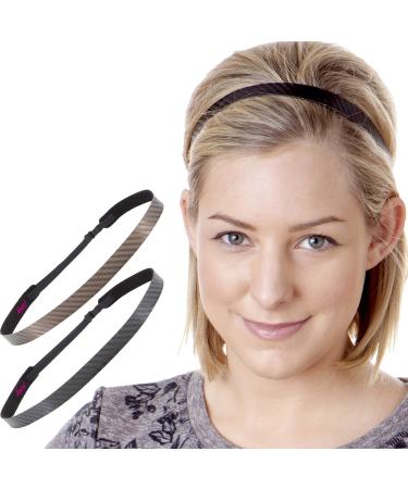 Hipsy Women's Adjustable Non Slip Cute Fashion Running Headbands Tech Hairband Multi Pack (2pk Black & Brown Tech)