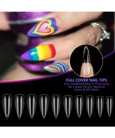 Fully Covering Stiletto Nail Tips - 120 Transparent Gel & Acrylic False Nails | DIY Nail Art & Studios | 10 Sizes Available - Buy Online on GoSupps.com