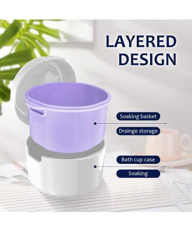 DIDATOOL Denture Cup Denture Bath Denture Cups for Soaking Dentures Denture Case with Lid Denture Bath with Rinsing Basket Easy to Carry and Clean Retainer Case Denture Cleaning kit (White) Round White - Buy Online on GoSupps.com