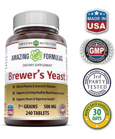 Amazing Formulas Brewers Yeast Tablets 7.5 Grain 500mg Tablets - Supports Healthy Metabolism * Promotes Heart Health (240 (3 Pack)) - Buy Online on GoSupps.com