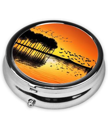 Lake Guitar Reflection Round Pill Box | 3 Compartment Mini Travel Organizer | Portable Decorative Pill Case for Vitamins & Medicine - Buy Online on GoSupps.com