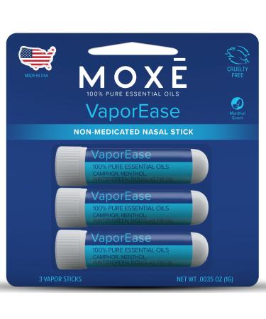 MOXE VaporEase Portable Nasal Inhaler On-The-Go Non-Medicated Made in USA Soothing and Refreshing Vapors Menthol Scent 3 Pack VaporEase 3 Pack