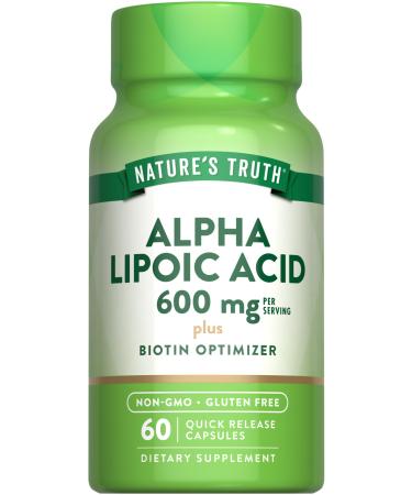 Nature's Truth Alpha Lipoic Acid 600mg | plus Biotin Optimizer | 60 Capsules | Non-GMO & Gluten Free Supplement 60 Count (Pack of 1)