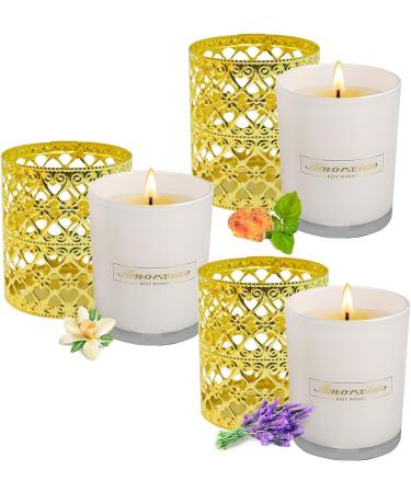 Fragrance candles gifts for women 6-Set candles 5.64 ounces * 3 large fragrance candles with 3 metal candlesticklagen 200 hours of long soy wax gift for Valentine's Day White Glass