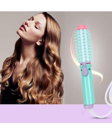 Curling Iron Brush Ceramic Heated Round Curling Brush Travel Mini Hair Curler 2-in-1 Hair Straightener & Curling Iron for Short Hair Anti-Scald Curling Wand for Volume & Smoother Hair Blue