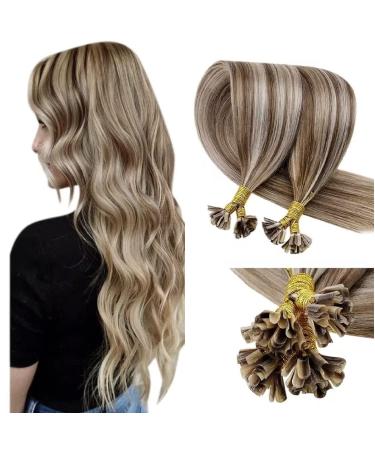 Laavoo keratin bonding extensions real hair blond highlight real hair extensions bondings 40cm brown hair extension real hair u tip light brown light blonde 1g/s #p8/24 50g 50s 40 cm 1-38 u tip #highlighted light brown with platinum blonde