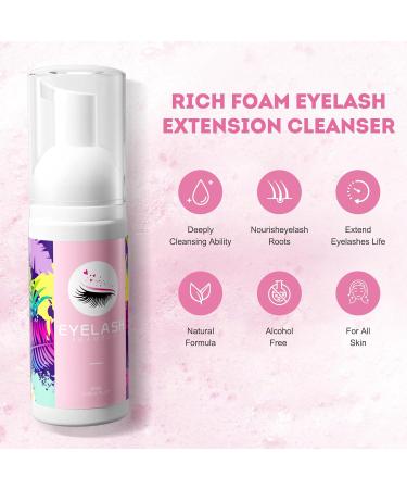 Buqikma Lash Shampoo for Eyelash Extensions - Gentle Foaming Cleanser Kit (60ml) with Brush for Salon & Home Care - Pink - Buy Online on GoSupps.com