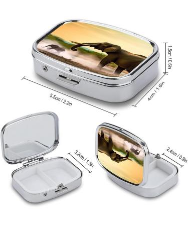 Shop Elegant Africa Elephant Print Pill Box - 2 Compartment Portable Medicine Organizer for Pocket & Purse - Buy Online on GoSupps.com