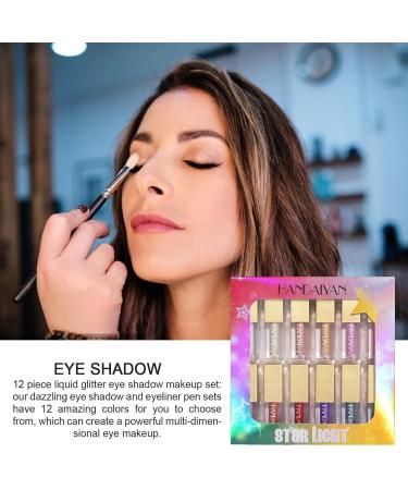 Liquid Eyeshadow 12 Colors Sparkling Shimmer Eye Shadow - Brilliant Highlighter Eye Shadow Eye Shadow Kit Quick-Drying Long Lasting Easy to Apply Crystals Eyeshadow Eyes Make Up Kit Frifer - Buy Online on GoSupps.com