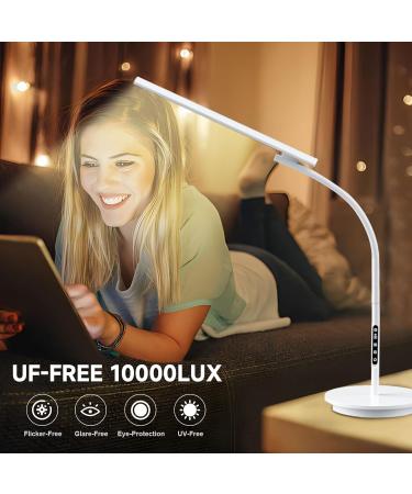 Floor Happy Lamp UV-Free 10000 Lux Sun Lamp Daylight Lamp with Remote & Touch Control & Adjustable Gooseneck for Reading/Office/Home White - Buy Online on GoSupps.com