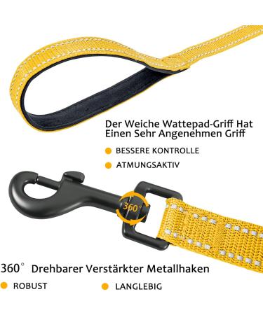Demigreat Reflective Dog Training Leash - 3m/5m/10m/15m/20m | Robust Padded Handle & Hand Loop | Perfect for Small to Large Dogs - Yellow - Buy Online on GoSupps.com