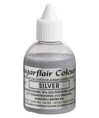 Sugarflair Silver Metallic Glitter Edible Airbrush Colour - Edible Food Colouring Airbrush Paint for Cakes Cupcakes Icing and Cake Decorations - 60ml Glitter Silver
