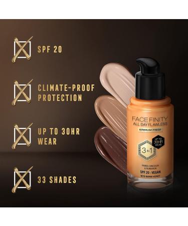 Max Factor Facefinity 3-in-1 All Day Flawless Liquid Foundation SPF 20 - 78 Warm Honey 30 ml - Buy Online on GoSupps.com