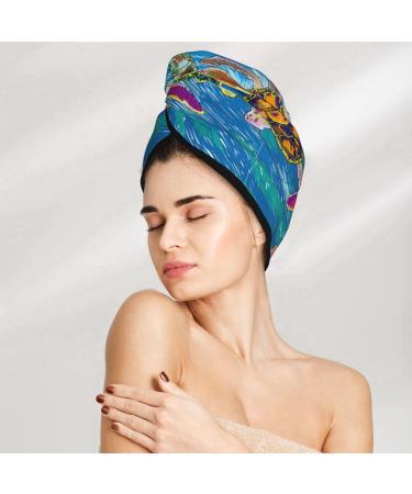 Hair Towel Wrap - Quick Drying Towel with Button | Little Sea Turtles Design - Perfect Hair Turban for Fast Drying - Buy Online on GoSupps.com