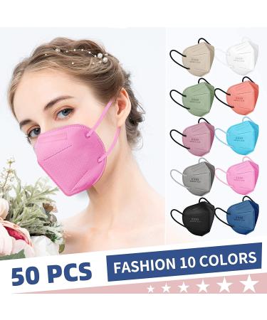 KN95 Face Masks for Adults - 50 Pack, 10 Colors, Disposable & Breathable - 5 Layer Design, 95% Filter Efficiency - Individually Wrapped - Buy Online on GoSupps.com