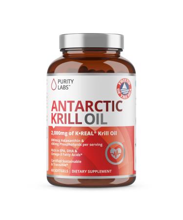 Purity Labs Antarctic Krill Oil - Vegan Supplements for Memory, Heart, and Brain Health -  Rich in Omega 3, Fatty Acids, DHA, EPA, & Phospholipids - 60 Softgels