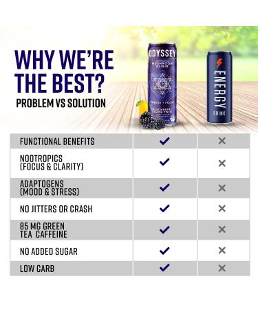 ODYSSEY ELIXIR Sparkling Mushroom Drink - Lions Mane & Cordyceps - Mental Focus & Stress Relief - Organic Caffeine - BlackBerry Lemon Twist - 12 Pack - Buy Online on GoSupps.com