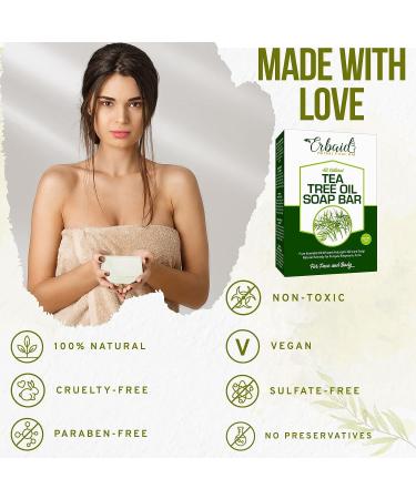 Erbaid Tea Tree Oil Soap Bar 4oz - Antifungal Antiseptic Skincare Cleanser for Face & Body - Natural Remedy with Pure Essential Oil for Acne, Ringworm, and Fungus - Buy Online on GoSupps.com
