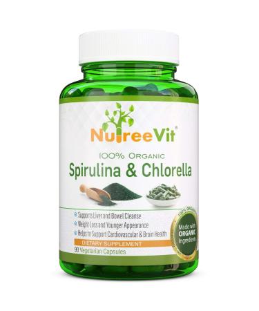 NutreeVit Pure Organic Spirulina & Chlorella Extract Veggie Capsules (500mg) (500-Bottle)