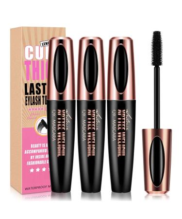 3Pcs 4D Silk Fiber Black Mascara, Longer & Thicker Lashes, Waterproof, Clump-Free, Long Lasting, Smudge-Proof, Hypoallergenic, Luxurious Eyelashes All Day