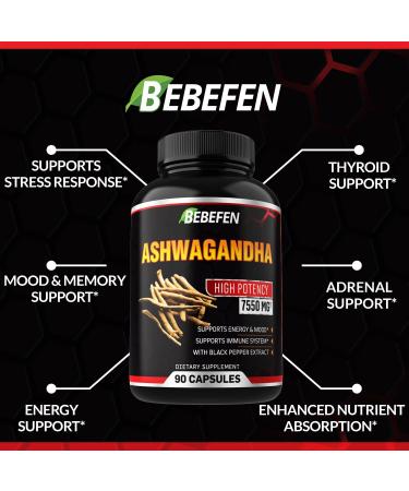 Ashwagandha Capsules 7550mg with Black Pepper Extract - Energy Support Supplement - 90 Capsules - 3 Months Supply - Buy Online on GoSupps.com