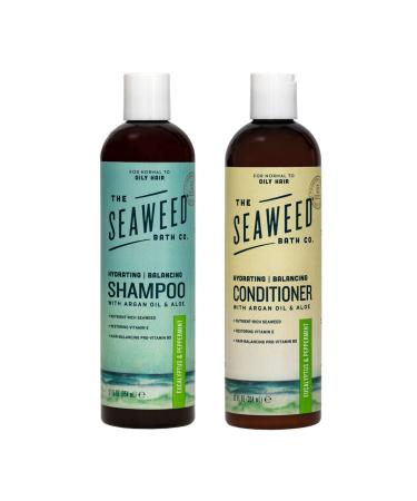 The Seaweed Bath Co. Hydrating Smoothing Shampoo and Conditioner Set, 12 Ounce, (Pack of 2), Eucalyptus & Peppermint Scent, Nutrient Rich Seaweed, Argan Oil, Vegan Eucalyptus-Peppermint