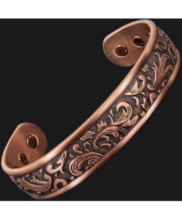 Ladies Pure Copper Magnetic Bracelet Women Copper Bangle Cuff Holistic Magnetic Band with 6 Strong Neodymium Magnets Adjustable Floral Pattern-PC (L: Wrist 19.5-22.5cm/7.6-8.75") - Buy Online on GoSupps.com