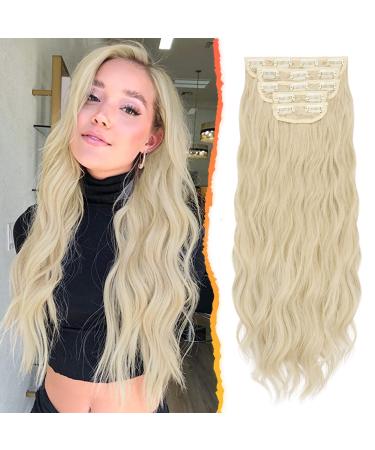BARSDAR clip in extensions 5 PCs long wavy clip in hair extensions thick natural soft synthetic hair part for women girl -50 cm beige blond mix butter blonde 50 cm light ash blonde - Buy Online on GoSupps.com