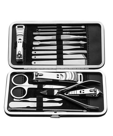 Manicure Pedicure Set Nail Clipper UOWGA 17 Piece Stainless Steel Tools for Nail Grooming Cutter Kit Gift for Men/Women Includes Cuticle Remover with Portable Travel Case smiley