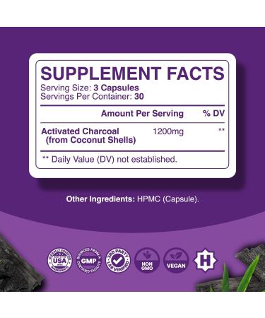 Pure Activated Charcoal Pills Detox & Cleanse - Purifying Coconut Capsules with 1200 mg Per Serving for Bloating Relief - Active Detoxification Supplement for Body & Gut Health - 90 Count 90 Count (Pack of 1) - Buy Online on GoSupps.com