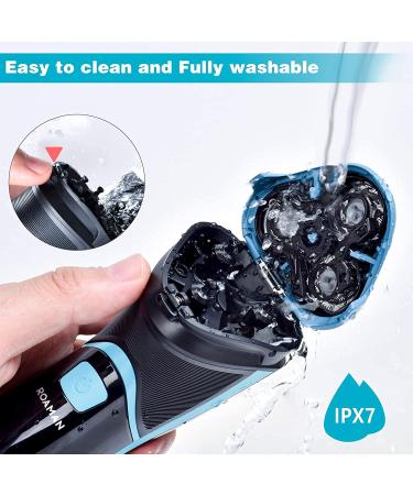 ROAMAN Electric Razor for Men - Rechargeable Wet Dry Shaver with Beard Trimmer - IPX7 Waterproof - Corded/Cordless - Travel Gift Blue - Buy Online on GoSupps.com