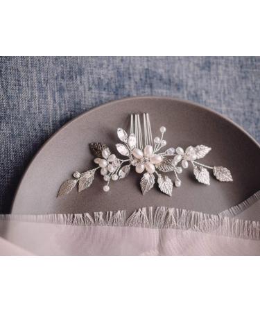 BERYUAN Women Rhinestone Crystal Hair Vine Piece Silver Leaf Pearl Flower Hair Comb Clip Wedding Hair Accessory Gift For Her Party Headpiece(Silver) - Buy Online on GoSupps.com