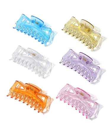 6 Pack Large Hair Claw Clips for Women - Non-slip Clear Hair Clips Jumbo Claw Clip for Thick Hair Big Banana Hair Clips for Women Strong Hold Jaw Claw Clips Hair Accessories for Women Color Set 4